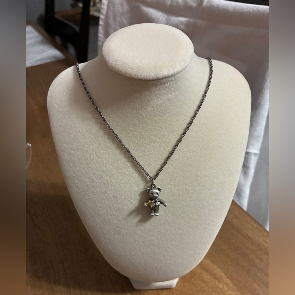 Pewter look  Bear Pendant Necklace